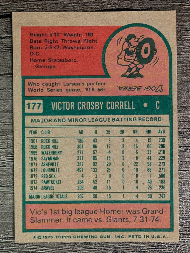 1975 Topps Mini #177 Vic Correll RC (EXMT)