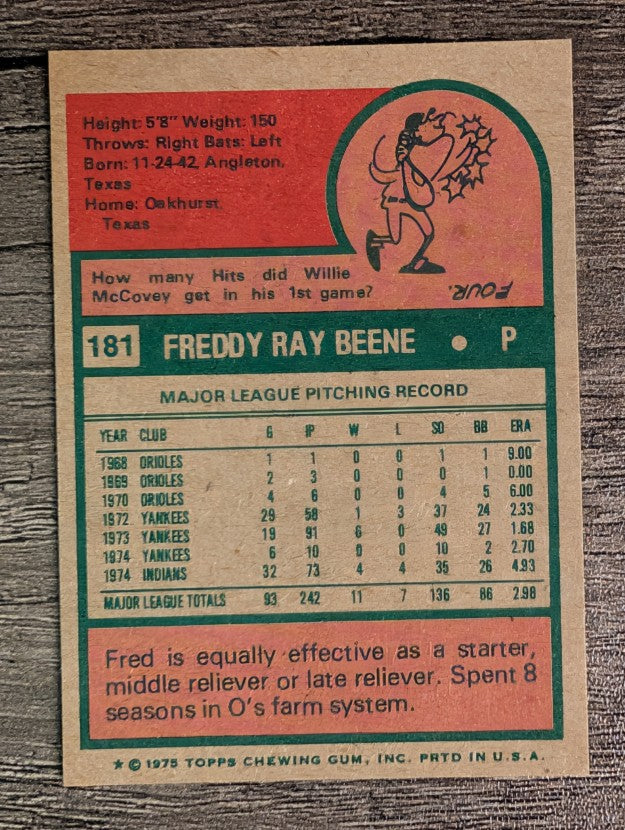 1975 Topps Mini #181 Fred Beene (NM)
