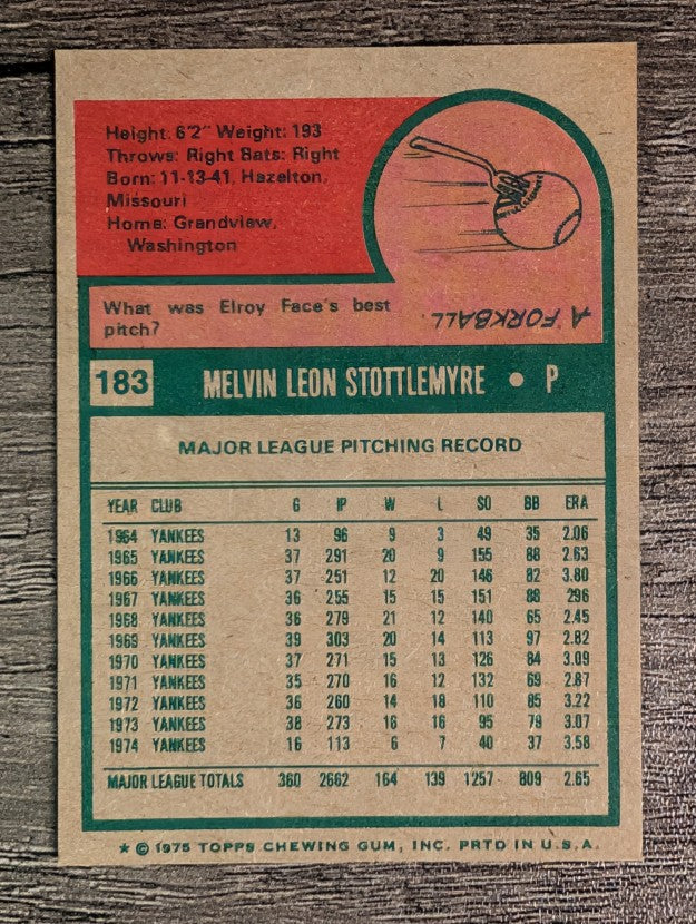 1975 Topps Mini #183 Mel Stottlemyre (NM)