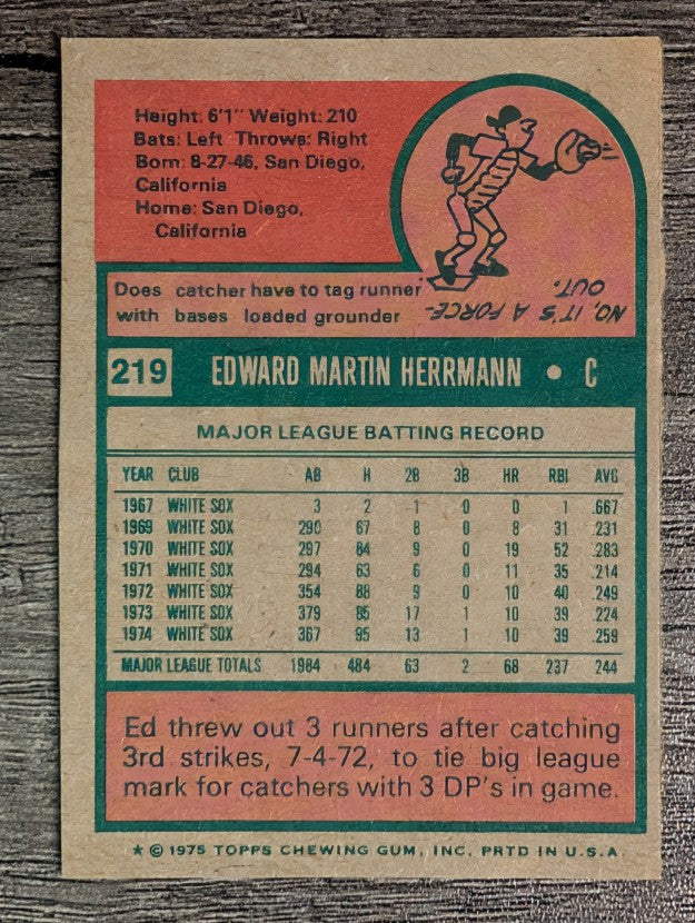 1975 Topps Mini #219 Ed Herrmann (EXMT)