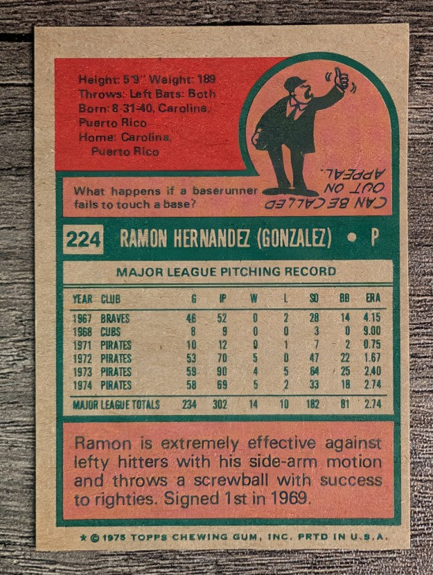 1975 Topps Mini #224 Ramon Hernandez (EXMT)