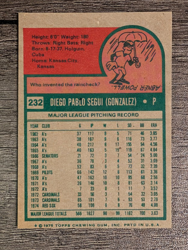 1975 Topps Mini #232 Diego Segui (NM)