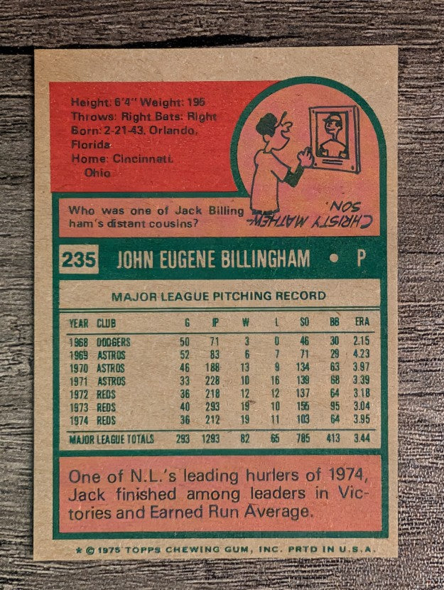 1975 Topps Mini #235 Jack Billingham (EXMT)
