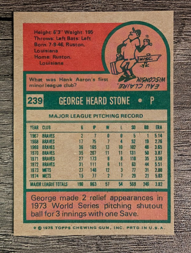 1975 Topps Mini #239 George Stone (EXMT)