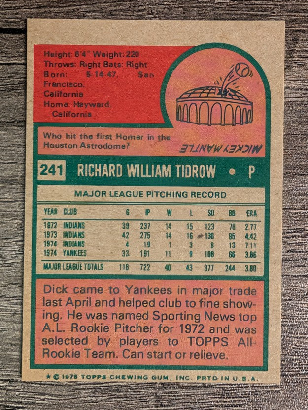 1975 Topps Mini #241 Dick Tidrow (NM)