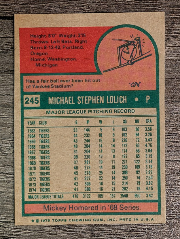 1975 Topps Mini #245 Mickey Lolich (EXMT)