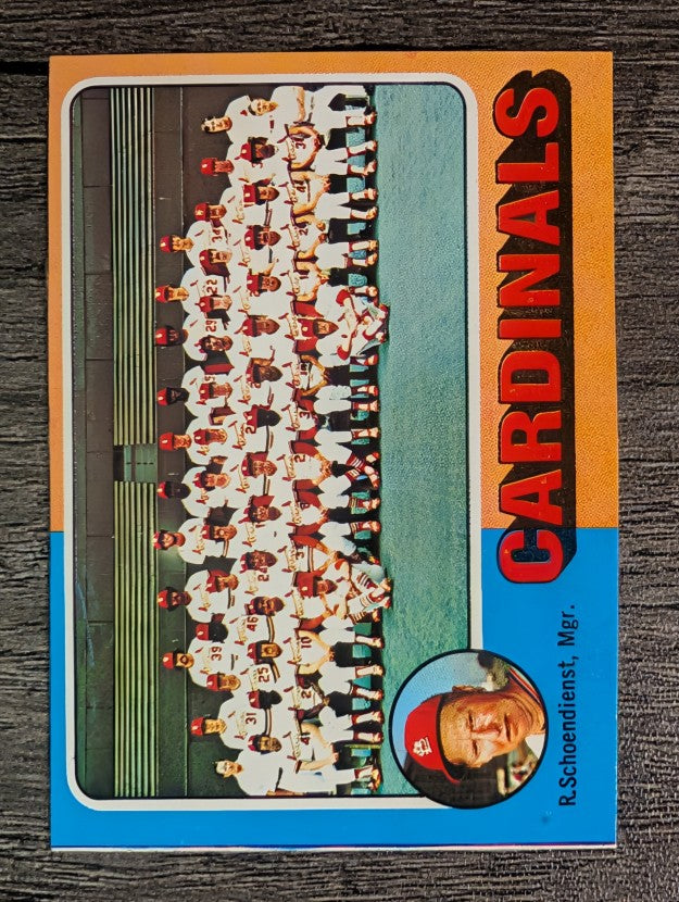 1975 Topps Mini #246 St. Louis Cardinals CL/Red Schoendienst MG (EX)