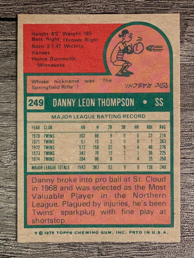 1975 Topps Mini #249 Danny Thompson (NM)