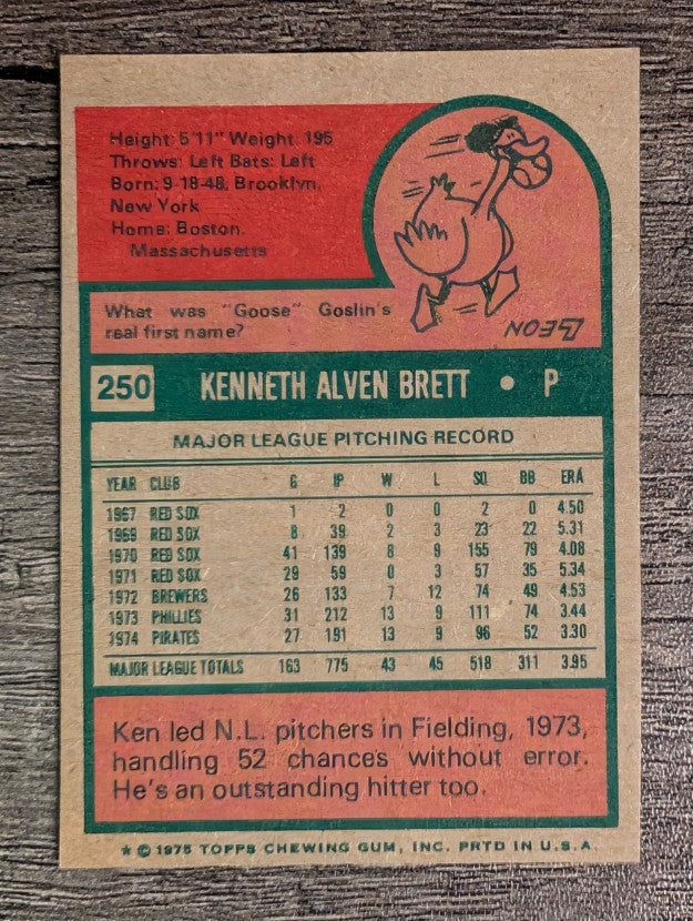 1975 Topps Mini #250 Ken Brett (EXMT)