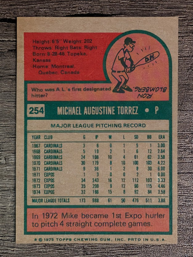 1975 Topps Mini #254 Mike Torrez (NM)