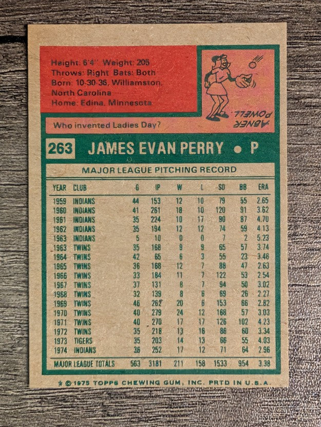 1975 Topps Mini #263 Jim Perry (EXMT)