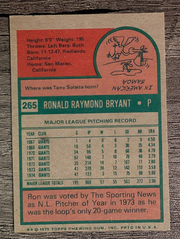 1975 Topps Mini #265 Ron Bryant (EXMT)