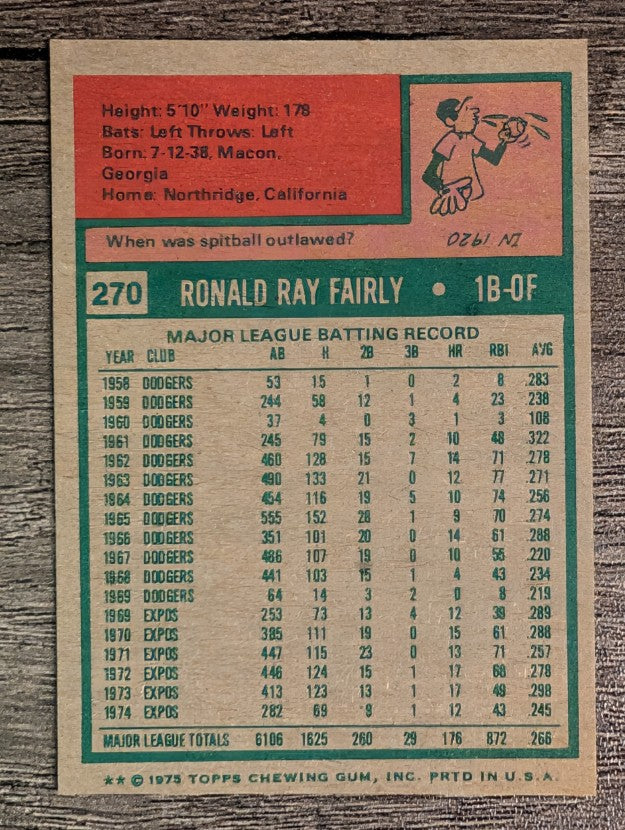 1975 Topps Mini #270 Ron Fairly (NM)