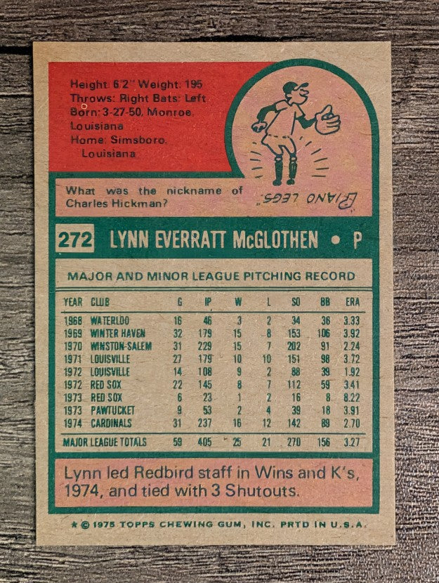 1975 Topps Mini #272 Lynn McGlothen (NMMT)