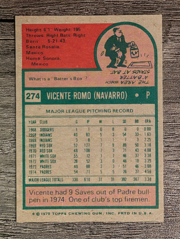1975 Topps Mini #274 Vicente Romo (MINT)