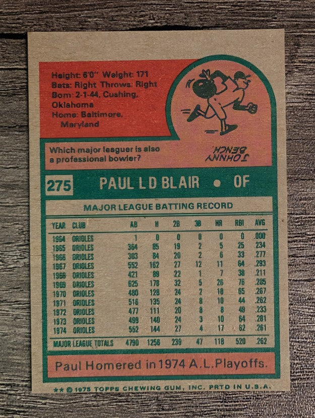 1975 Topps Mini #275 Paul Blair (EXMT)