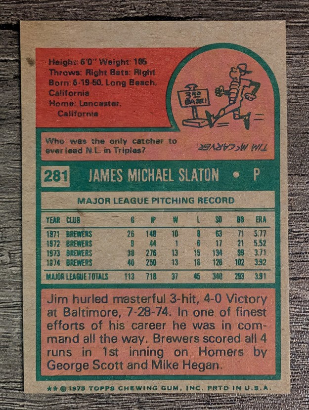 1975 Topps Mini #281 Jim Slaton (EXMT)