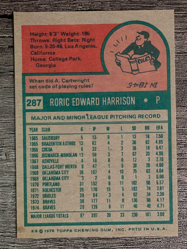1975 Topps Mini #287 Roric Harrison (EXMT)