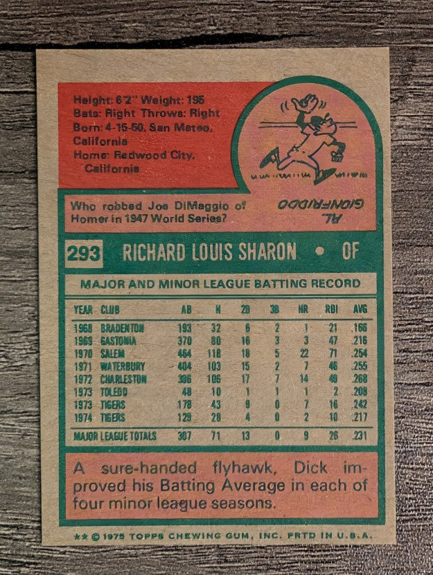 1975 Topps Mini #293 Dick Sharon (EXMT)