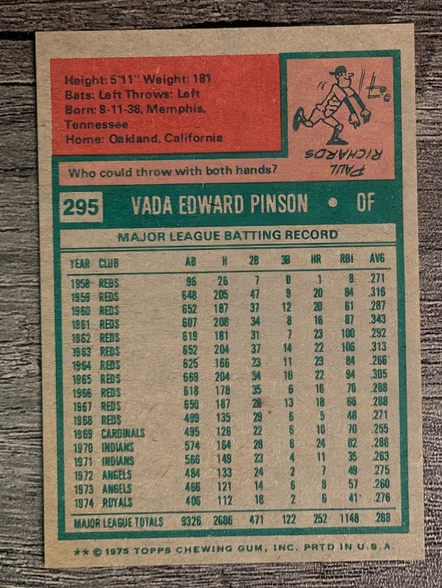 1975 Topps Mini #295 Vada Pinson (NM)