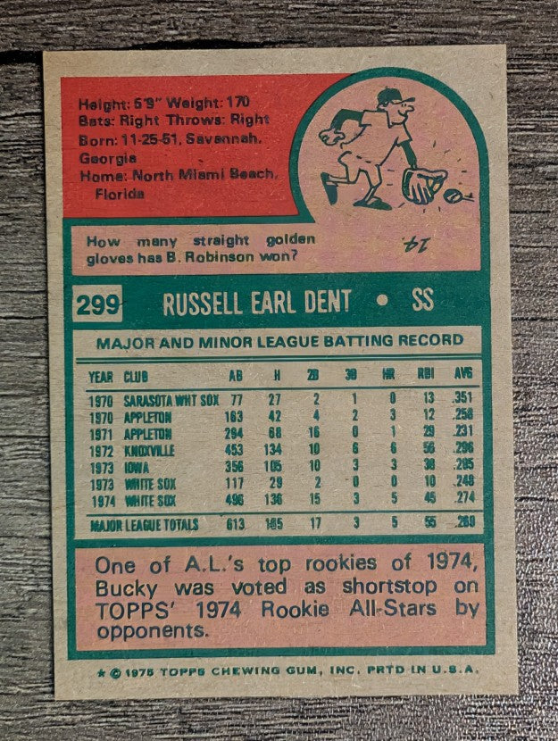 1975 Topps Mini #299 Bucky Dent (EXMT)