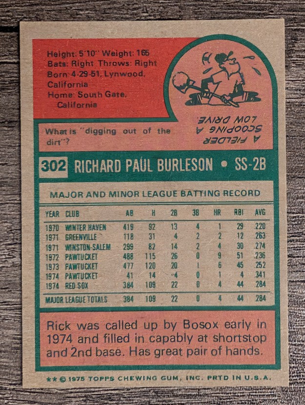 1975 Topps Mini #302 Rick Burleson RC (NM)