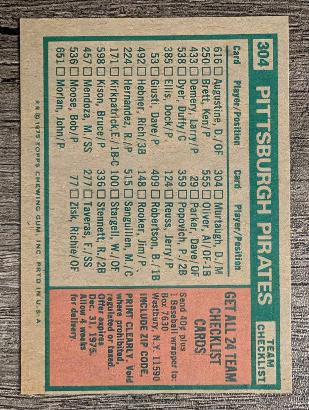 1975 Topps Mini #304 Pittsburgh Pirates CL/Danny Murtaugh MG (NM)