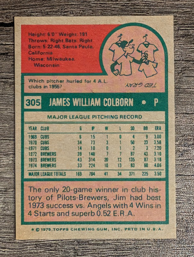 1975 Topps Mini #305 Jim Colborn (NM)