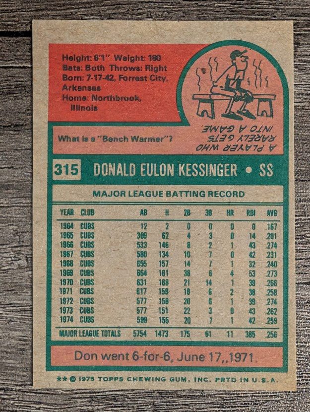 1975 Topps Mini #315 Don Kessinger (EXMT)