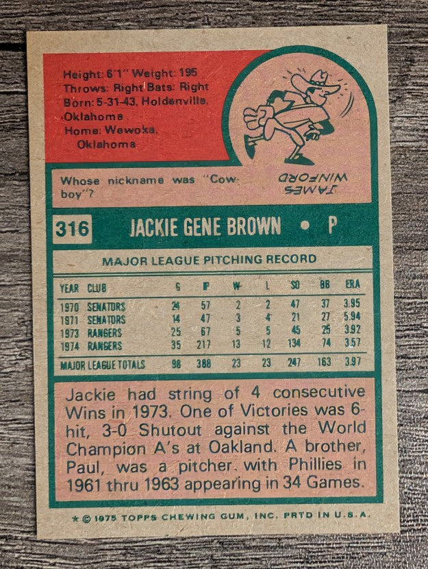 1975 Topps Mini #316 Jackie Brown (NMMT)