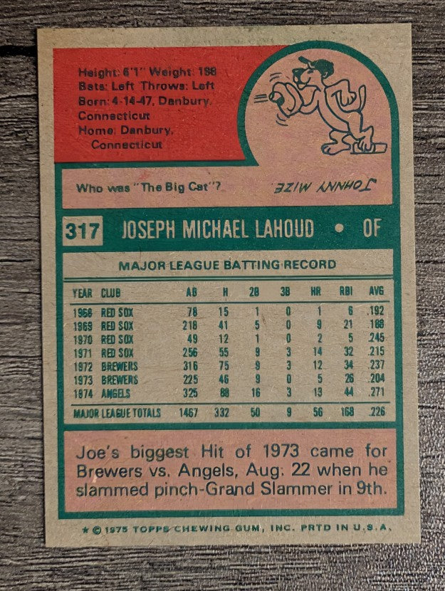 1975 Topps Mini #317 Joe Lahoud (EX)
