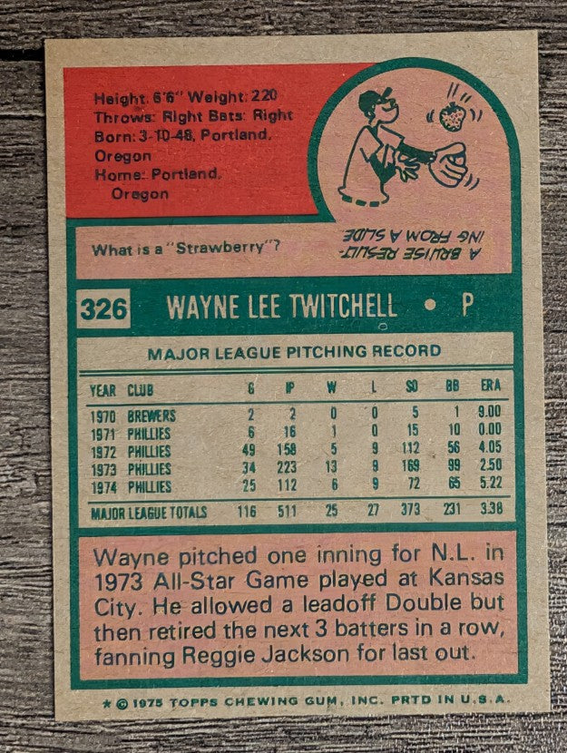1975 Topps Mini #326 Wayne Twitchell (FACTORY SHORT)