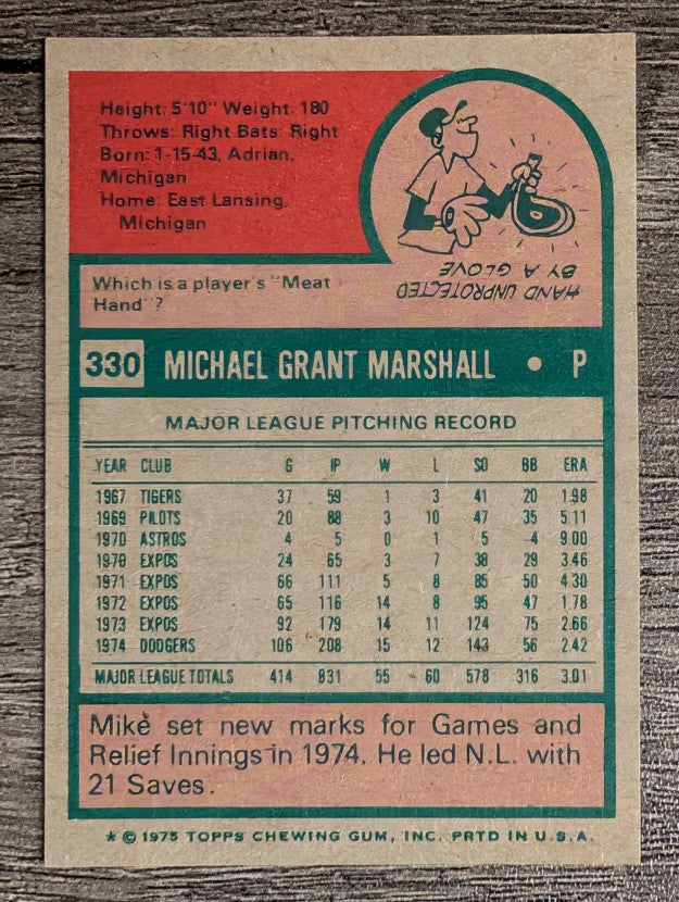 1975 Topps Mini #330 Mike Marshall (NM)