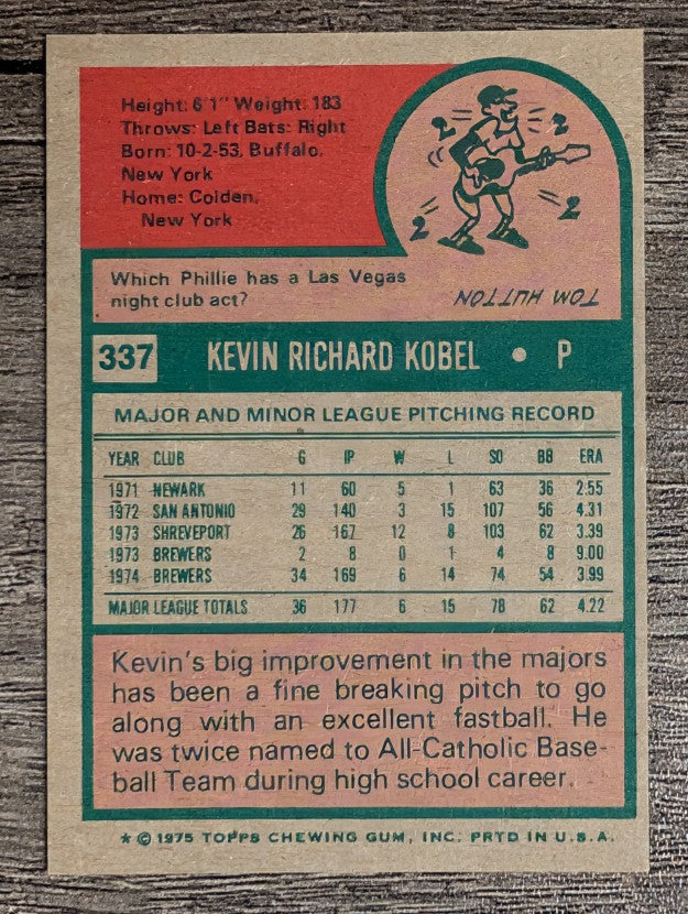 1975 Topps Mini #337 Kevin Kobel (EXMT)