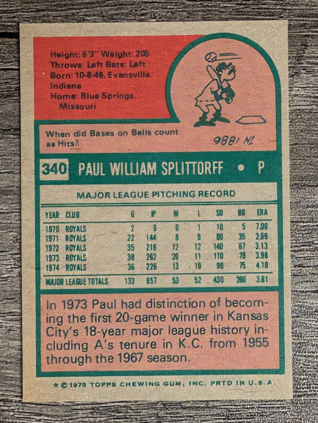 1975 Topps Mini #340 Paul Splittorff (NM)