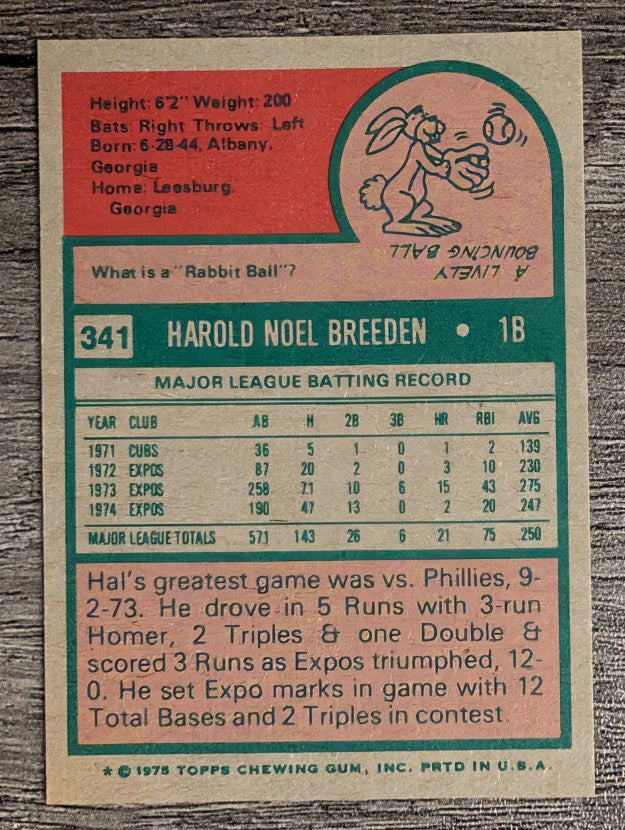 1975 Topps Mini #341 Hal Breeden (NM)
