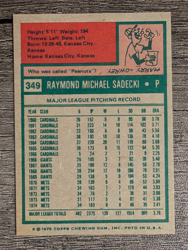 1975 Topps Mini #349 Ray Sadecki (NMMT)