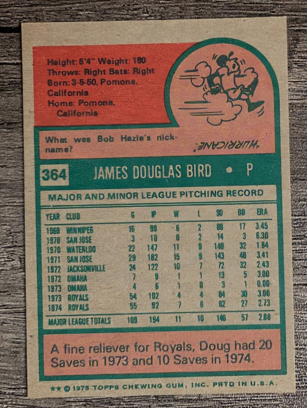 1975 Topps Mini #364 Doug Bird (NMMT)