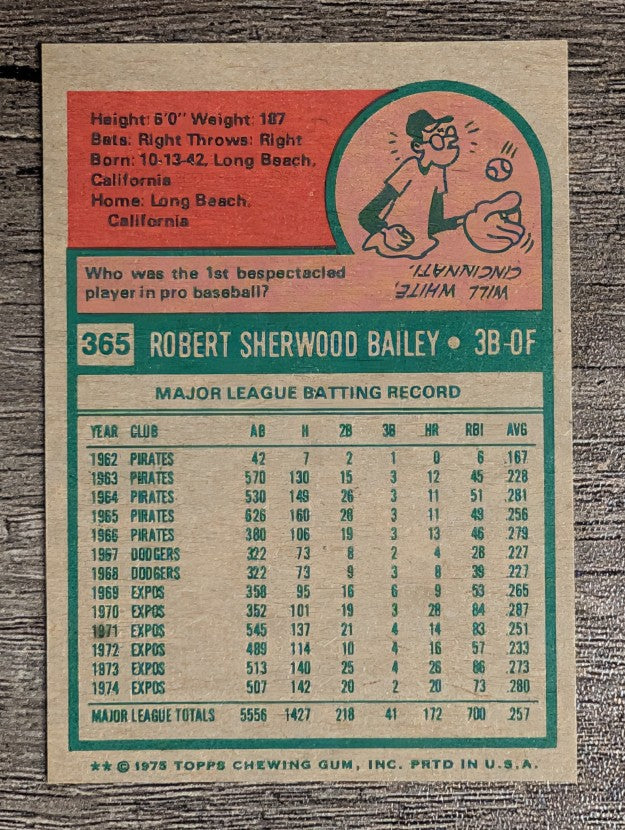 1975 Topps Mini #365 Bob Bailey (NMMT)