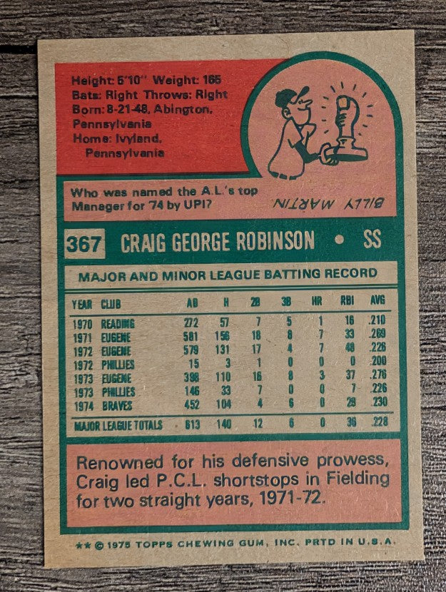 1975 Topps Mini #367 Craig Robinson (NM)