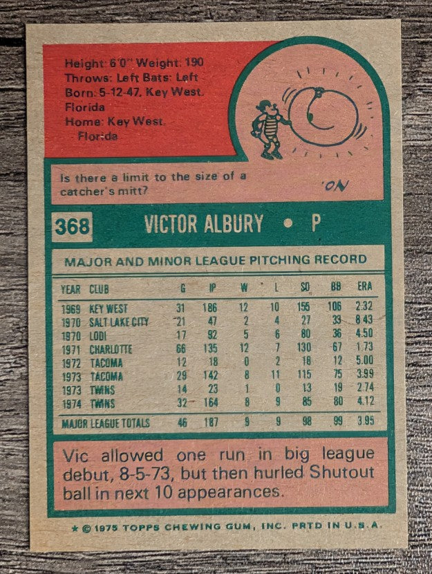1975 Topps Mini #368 Vic Albury (MINT)