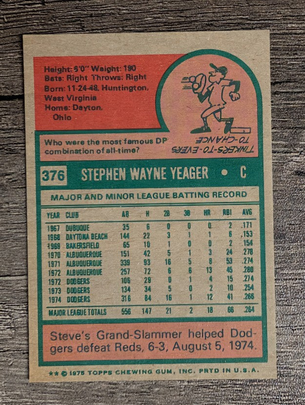 1975 Topps Mini #376 Steve Yeager (NM)
