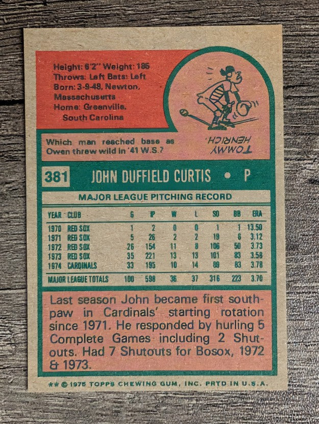 1975 Topps Mini #381 John Curtis (EXMT)