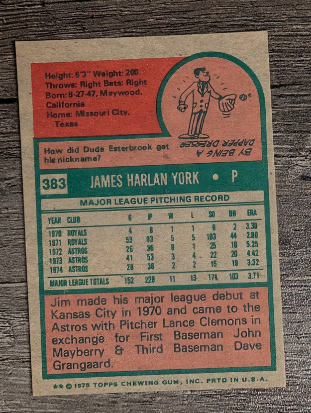 1975 Topps Mini #383 Jim York (NM)