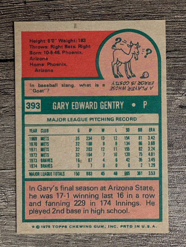1975 Topps Mini #393 Gary Gentry (NM)