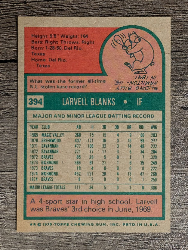 1975 Topps Mini #394 Larvell Blanks (NMMT)