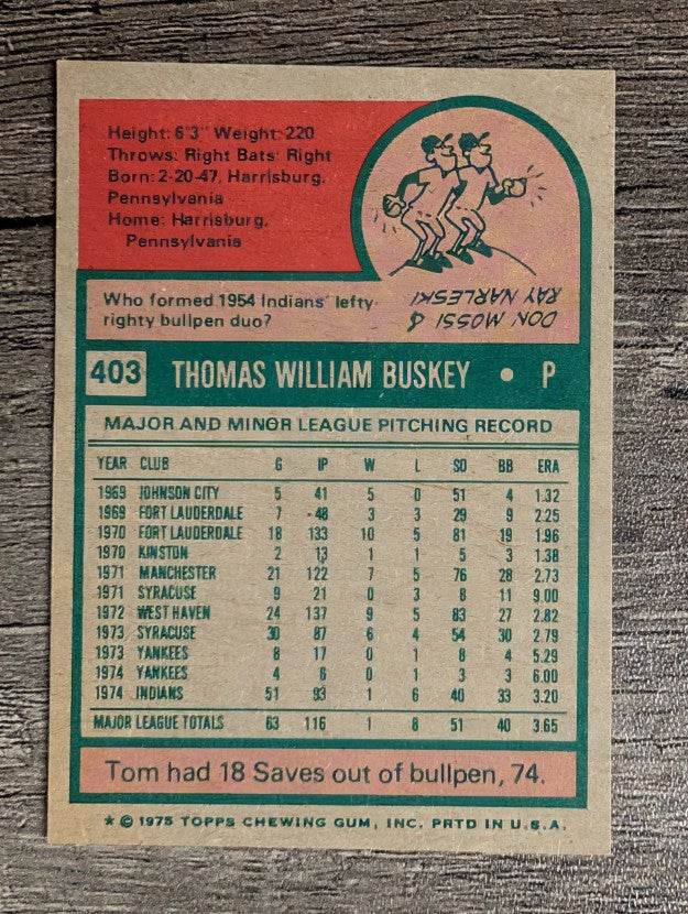 1975 Topps Mini #403 Tom Buskey RC (NM)