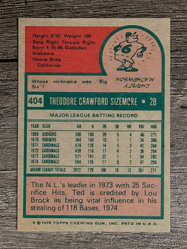 1975 Topps Mini #404 Ted Sizemore (NM)