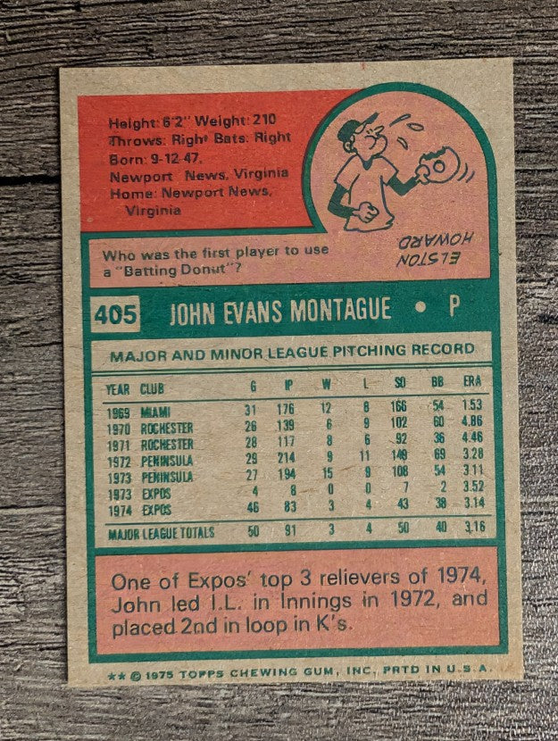 1975 Topps Mini #405 John Montague RC (FACTORY SHORT)