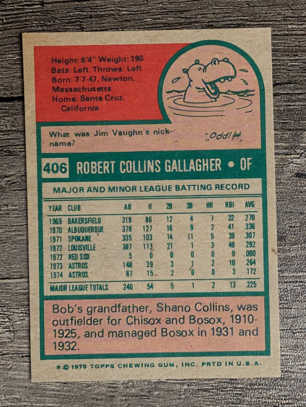 1975 Topps Mini #406 Bob Gallagher (NM)